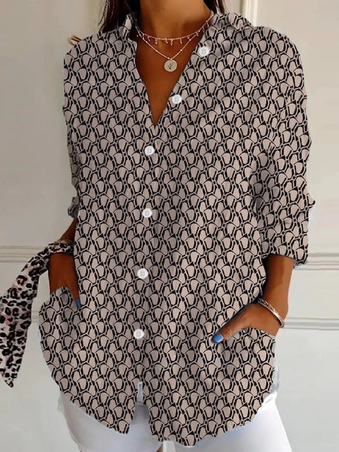 3D digital printing abstract pattern women's long-sleeved buckle linen shirt m302749 -2