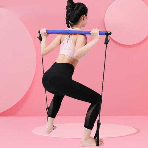 Pilates Bar Fitness Stick Yoga Equipment Home Multifunctional Pull Cord Bungee Cord Stretch Band Back Trainer M3331026