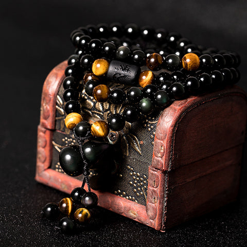 Natural crystal rainbow eye obsidian bracelet necklace dual-purpose men's and women's 108 Buddha beads safety gourd m3331308