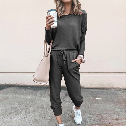 Crew neck solid color T-shirt bottoming shirt casual trousers fashion suit m301067