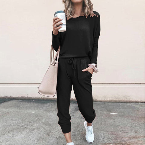 Crew neck solid color T-shirt bottoming shirt casual trousers fashion suit m301067