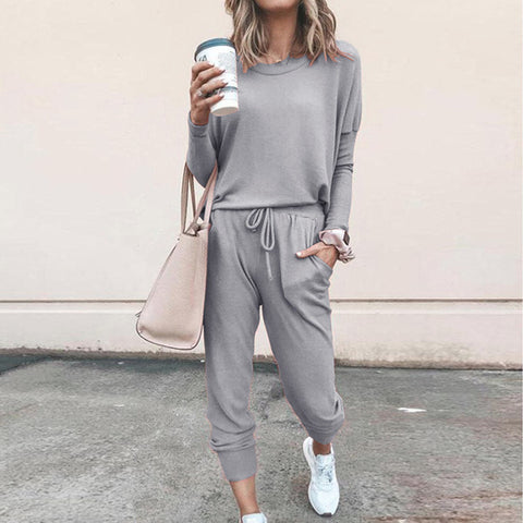 Crew neck solid color T-shirt bottoming shirt casual trousers fashion suit m301067