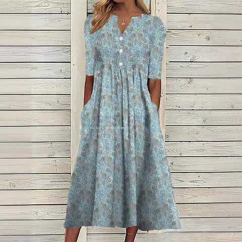 Women's summer new V-neck simple printing casual skirt m301708