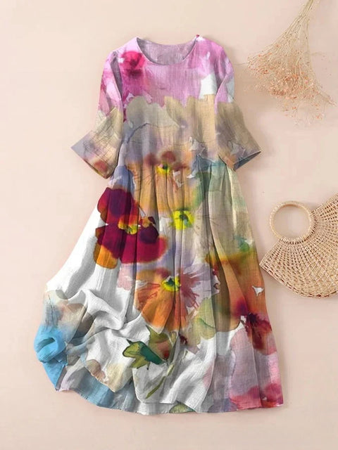 Loose Crew Neck Fashion Long Sleeve Printed Dress m301072