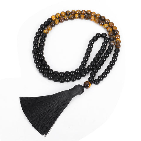 Necklace Set 108 Tiger's Eye Yoga Necklace Tassel Sweater Chain m3331304