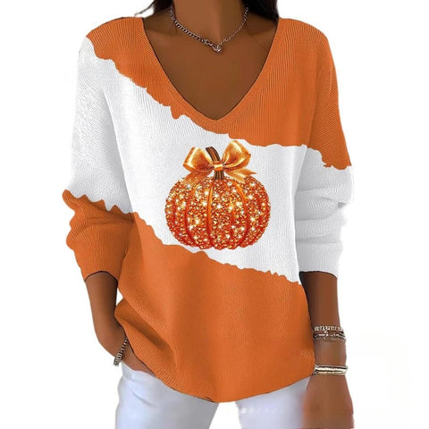 Halloween printed women's V-neck imitation sweater m302107