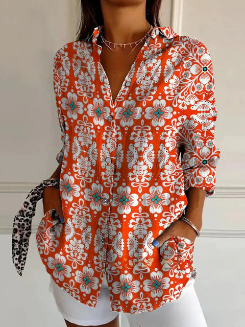 3D digital printing abstract pattern women's long-sleeved buckle linen shirt m302749 -2
