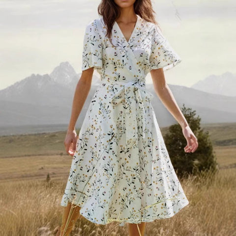 Fashion temperament V-neck floral dress m302077