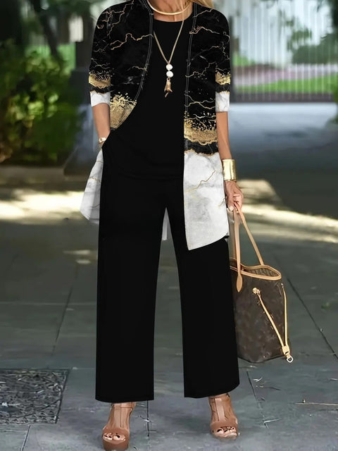 3D printed 3-piece cardigan + vest + trousers fashionable wear m302849
