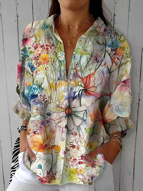 3D digital printing abstract pattern women's long-sleeved buckle linen shirt m302749 -2
