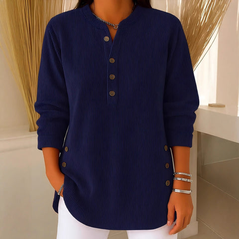 Loose Casual V-Neck Button Long Sleeve Women's Top T-Shirt FF303368
