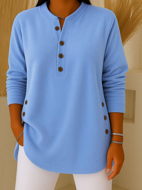 V-neck button solid color knitted long-sleeved top T-shirt m302230