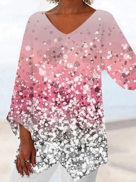 3D printing animal natural scenery V-neck nine-quarter sleeve loose T-shirt m301694