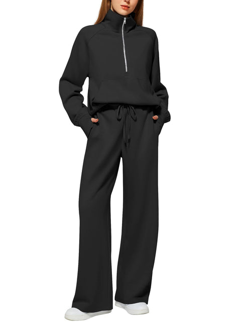 Women's two-piece oversized half-zipper sweatshirt wide-leg sweatpants casual cover m301809