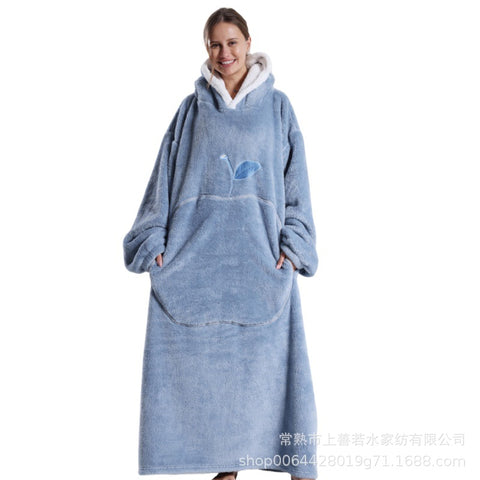 Long loungewear wearable lazy TV blanket double-sided comfortable cotton lint nightgown m302148