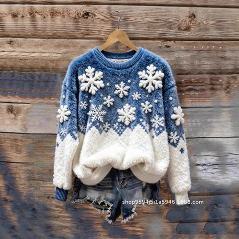 Digital printed flannel christmas ladies crew neck sweater autumn and winter m302198