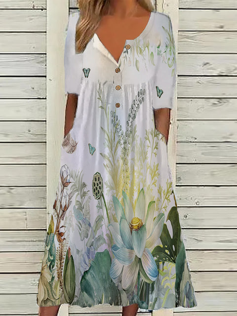 Printed pocket cardigan button-down dress m300714