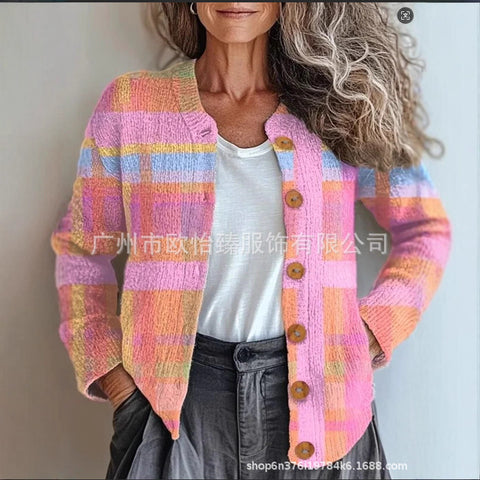 Autumn new colorful warm sunshine flower sea printed button cardigan m301725