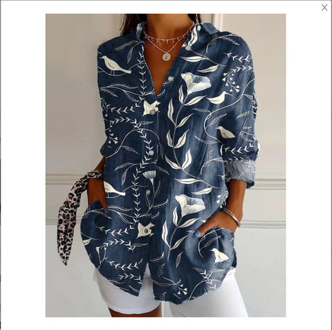 3D digital printing abstract pattern women's long-sleeved buckle linen shirt m302749 -2