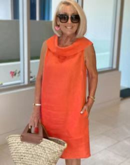 Medium and long dress red loose waist cotton and linen solid color sweet pullover dress m302047