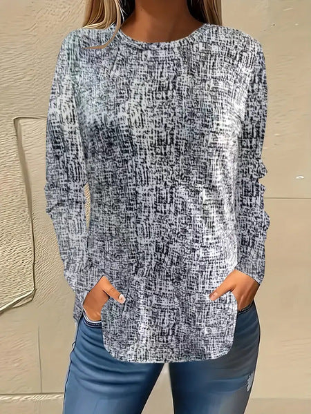 3D printed women's casual flower crew neck long-sleeved t-shirt top m301719