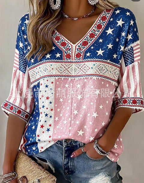 Independence Day V-Neck Casual Short Sleeve T-Shirt FF303375 03
