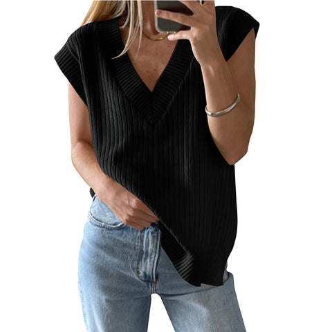 V-neck sleeveless casual loose pullover sweater vest m300955