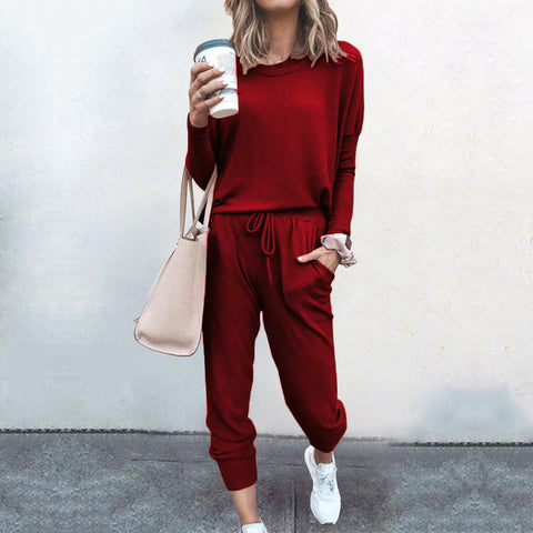 Crew neck solid color T-shirt bottoming shirt casual trousers fashion suit m301067
