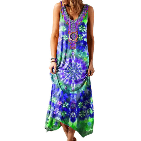 Ethnic style loose print vest dress m301453
