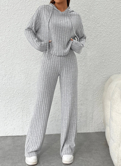Casual knitted long-sleeved suit women's foreign trade hooded sweater loose trousers two-piece set m301892