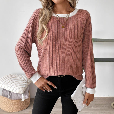 Autumn and winter new long-sleeved solid-color ribbed pit strip long-sleeved sweater m301912