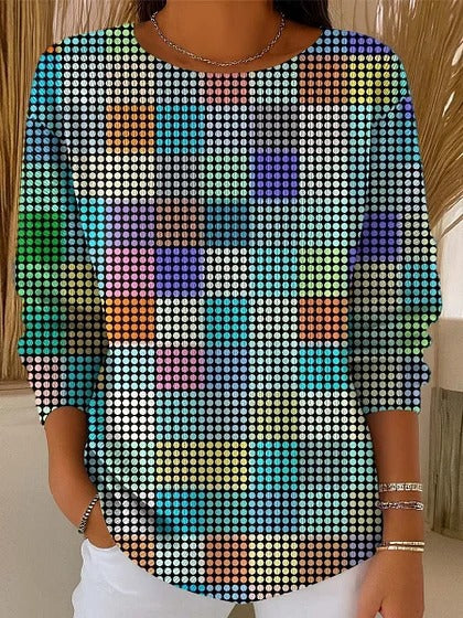 Off-the-shoulder crew neck long-sleeved sweater autumn and winter printed fashion personalized top m302178-2