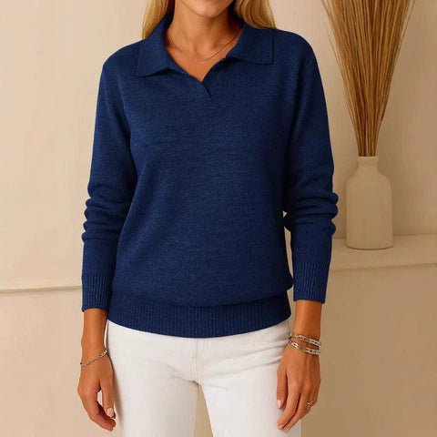 Polo collar solid color long-sleeved top casual loose pullover knitted sweater m302265