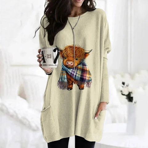 Digital printing women's fashion round neck medium and long top T-shirt m302271