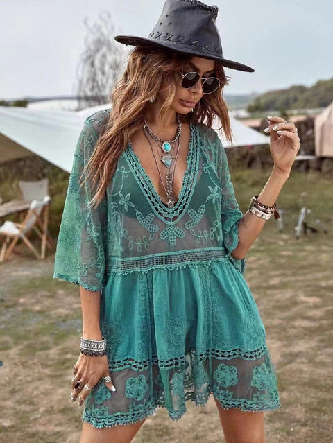 Beach blouse lace cutout sunscreen sexy bikini swimsuit with m301497