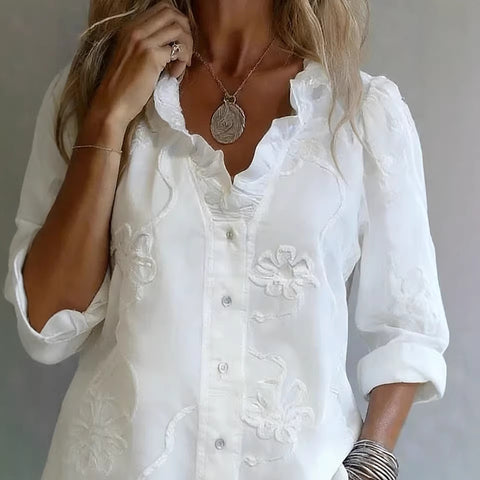 Spring and summer lace print cotton and linen sweet shirt m302681