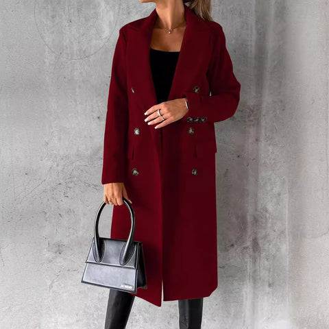Jacket versatile woolen coat solid color long sleeve double breasted pocket m300579