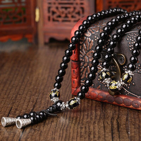 Obsidian bracelet 108 Buddha beads, multi-circle bracelet, six-character mantra, tiger's eye stone, male and female couples jewelry m3331315