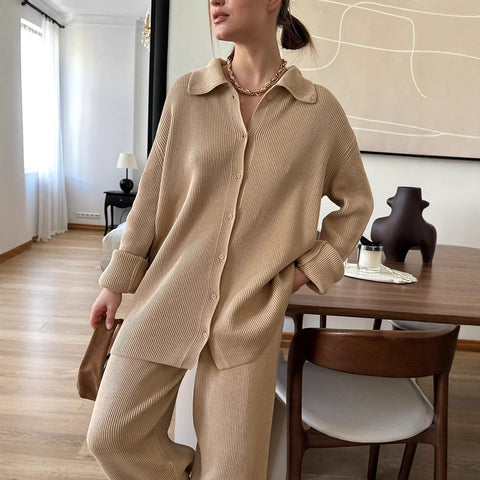 Autumn and winter new temperament loose commuting pit strip sweater set m301796