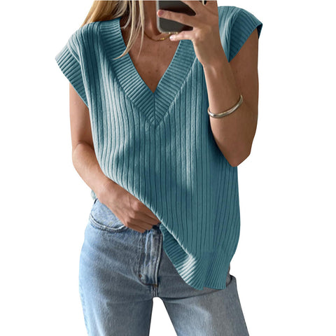 V-neck sleeveless casual loose pullover sweater vest m300955