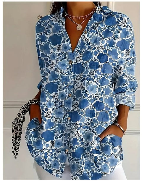 3D digital printing abstract pattern women's long-sleeved buckle linen shirt m302749 -2