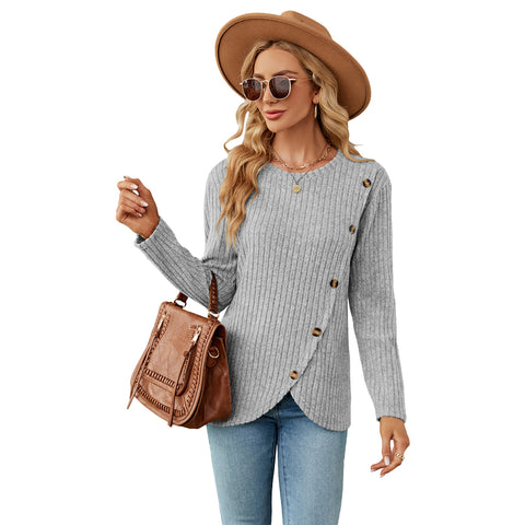 Autumn and winter new long-sleeved round neck tulip hem bottoming shirt t-shirt women's m301926