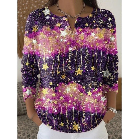 Vintage 3D digital printing four-button stand-up collar Polo sweater women m302158