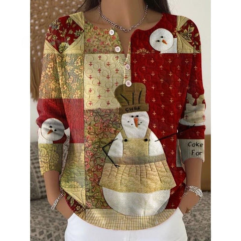 Vintage 3D digital printing four-button stand-up collar Polo sweater women m302158