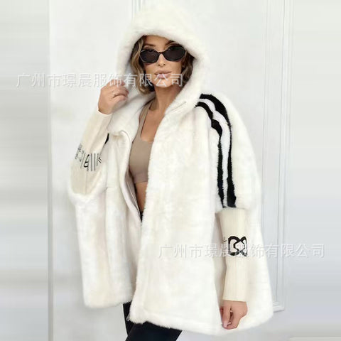 Women's fashion casual loose hooded splicing jacket m302515