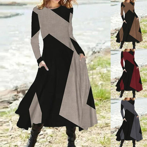 Retro style fashion autumn and winter long-sleeved super pendulum long dress m300863