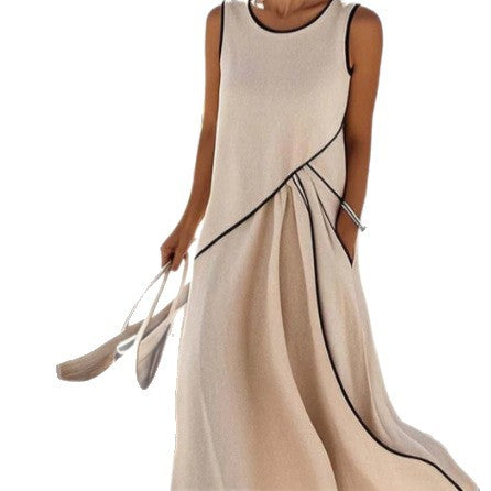 Crew neck sleeveless contrasting color loose and thin cross dress m302458