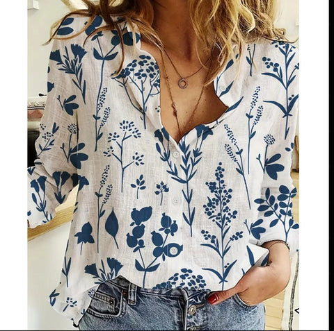 3D digital printing abstract pattern women's long-sleeved buckle linen shirt m302749 -2