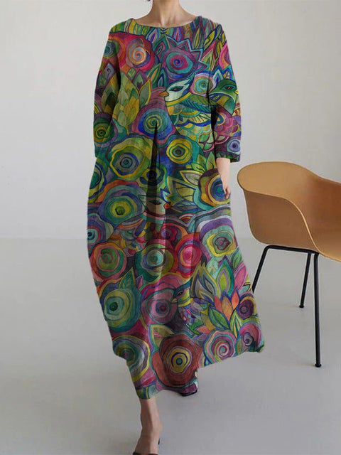 Loose Crew Neck Fashion Premium Long Sleeve Printed Dress m301044