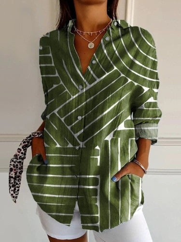3D digital printing abstract pattern women's long-sleeved buckle linen shirt m302749 -2